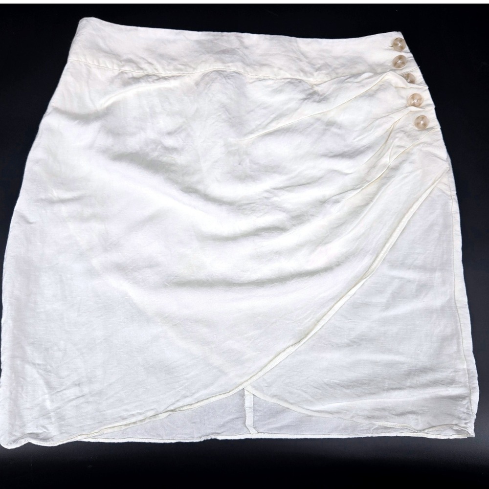 Lindex Women's 6 Linen Viscose Wrap‎ Mini Skirt Off White Button Detail Summer